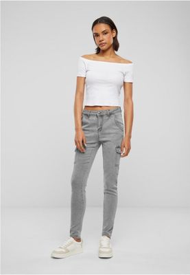 Gray cargo jeans with high waist for women