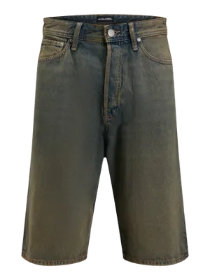 Tvättade blå denimshorts herr med overdye-effekt