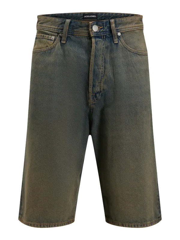 Tvättade blå denimshorts herr med overdye-effekt