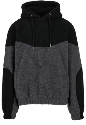 Grå och svart färgblockering Weavy Colorblock Teddy Hoodie – magnet/black