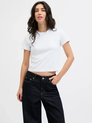Klassisk kort T-shirt med rund hals dam