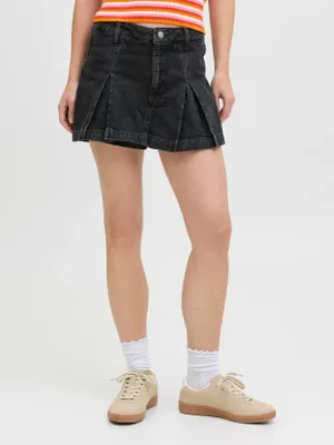 Plisserad Högmidjad jeansshorts