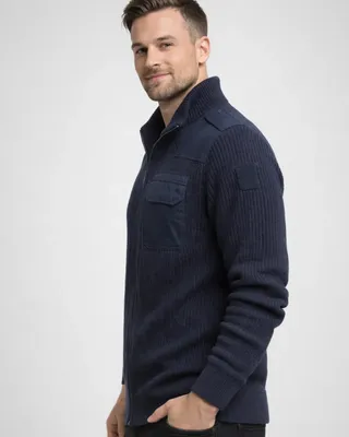 Ficka på bröstet, detaljer på axlarna BW Cardigan Jacka för herr – navy