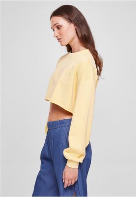 Ladies Cropped Flower Embroidery Terry Crewneck