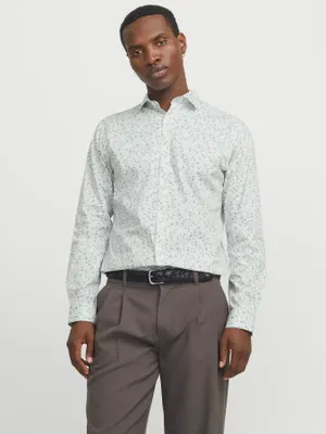 Blommig kostymskjorta slim fit poplin