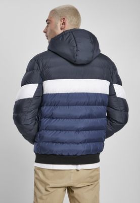 Three-colored padded men's jacket with hood