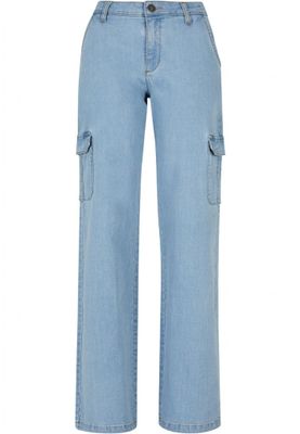 Ladies High Waist Straight Denim Cargo Pants