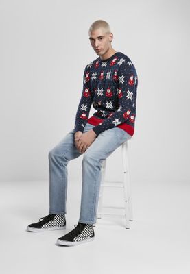 Blue fine knitted Christmas sweater men