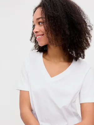V-ringad T-shirt med kort ärm dam
