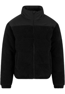 Enfärgad Fabric Mix Teddy Puffer Jacket Jacka för herr – svart