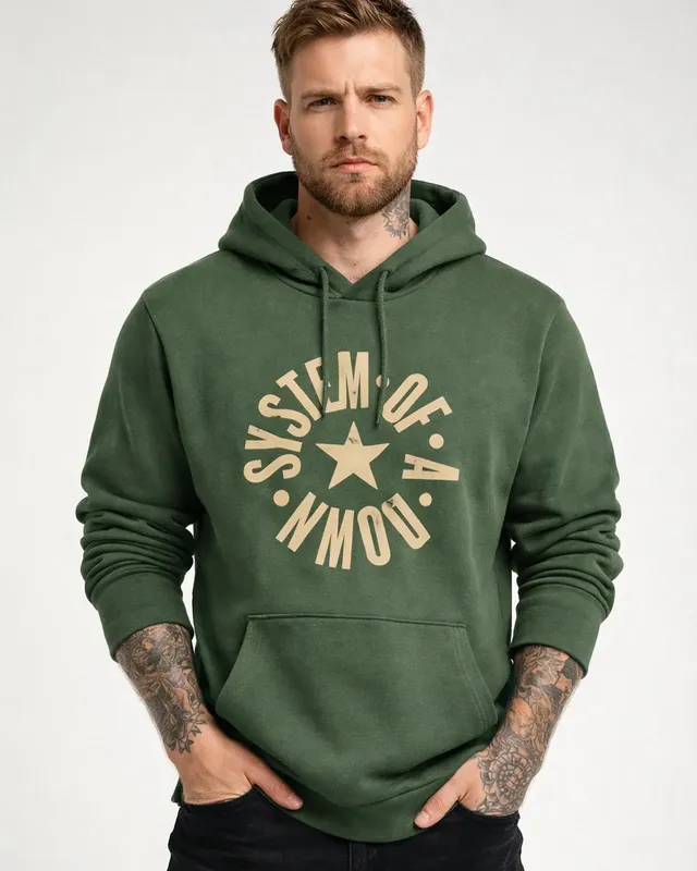 System of a Down Circle Star Logo Huvtröja i olive