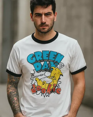 Green Day Longview Dookie Ringer T-shirt i whiteblack