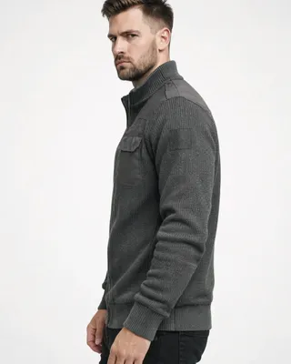 Fickor på bröst och axlar BW Cardigan Zip-Hoodie för herr – anthracite