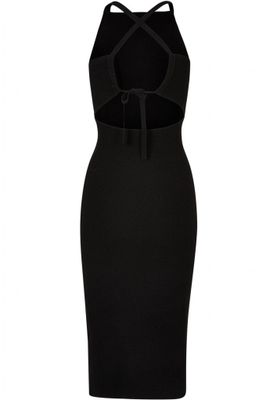 Ladies Midi Rib Knit Crossed Back Dress