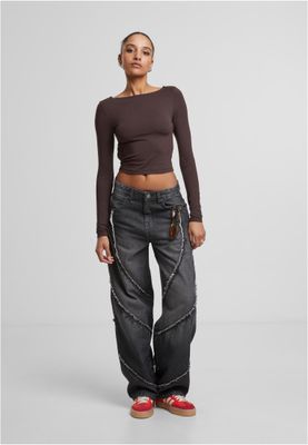 Skuren bak med öppen rygg Ladies Slim Fit Longsleeve med öppen rygg – varmbrun