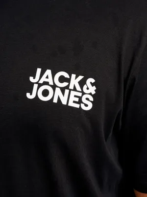 JACK & JONES Svart T-shirt Plus Size – Herr med Vit Bröstlogotyp
