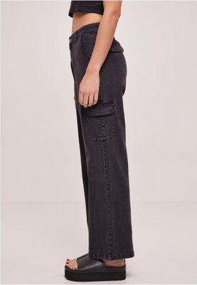 Ladies High Waist Straight Denim Cargo Pants