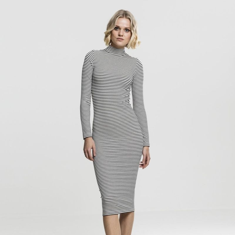 Striped long dress with long neck