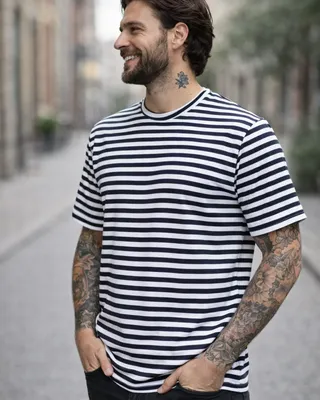 White and blue-striped t-shirt men