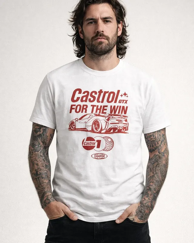 Castrol for the Win T-shirt i vit