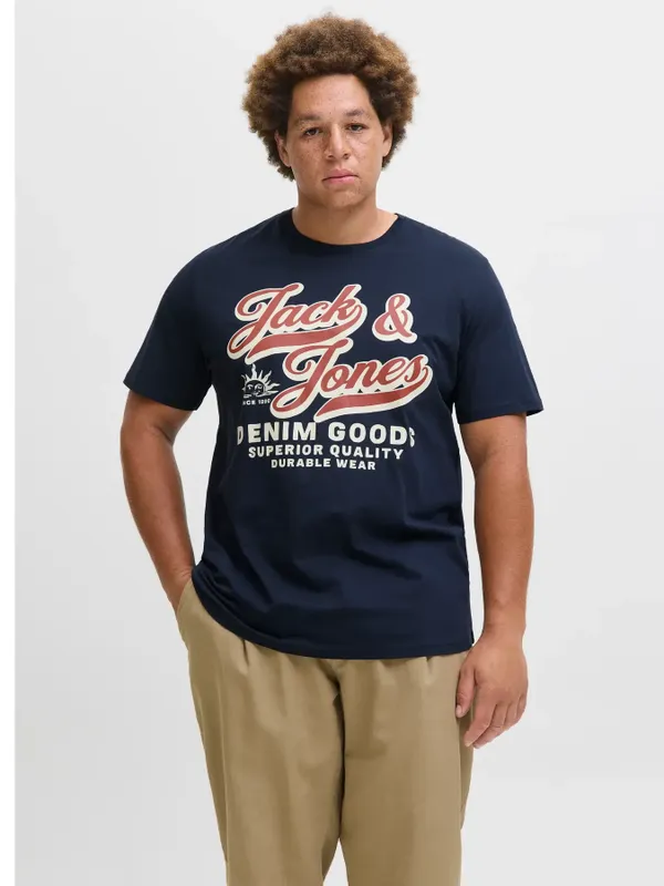 Mörkblå T-shirt med tryck herr plus size – Jack & Jones