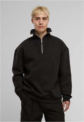 Ribbad krage, zip-up Cut&Sew Troyer ribbad krage Zip-up Tröja – svart