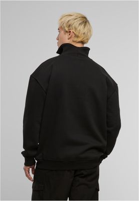 Ribbad krage, zip-up Cut&Sew Troyer ribbad krage Zip-up Tröja – svart