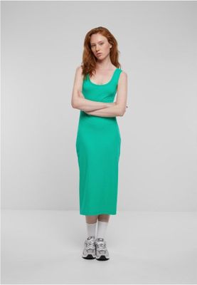 Midi dress in stretchy cotton with round neckline