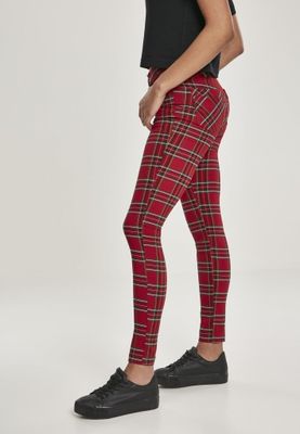 Red checkered slim pants lady