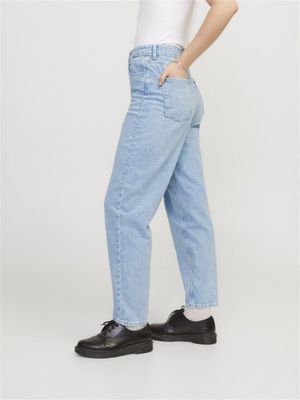 Durable Mom Fit Jeans with High Waist and Stonewashed Finish