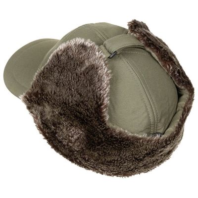Winter cap with fur and ear flaps - olive green