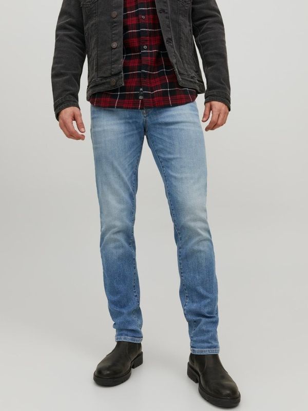 Lyseblå vaskede straight slim fit jeans til mænd Tim