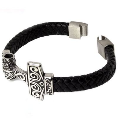 Tors hammare flätat armband läder