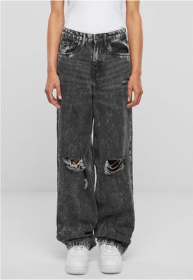 Ladies Distressed 90's Wide Leg Denim Pants