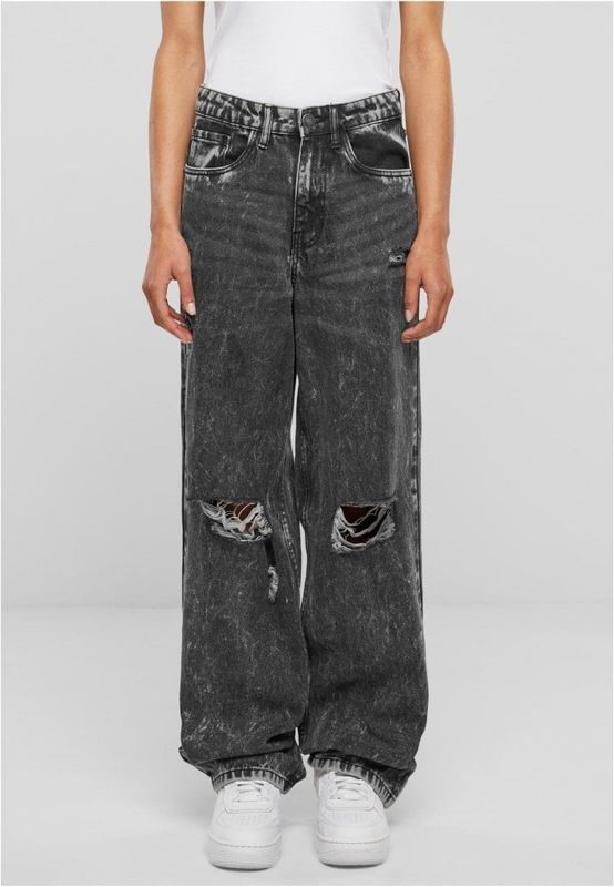 Ladies Distressed 90's Wide Leg Denim Pants
