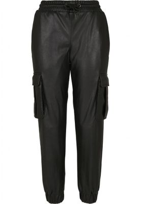 Trousers with leg pocket in fake leather