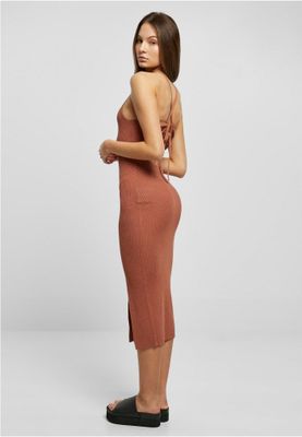 Ladies Midi Rib Knit Crossed Back Dress
