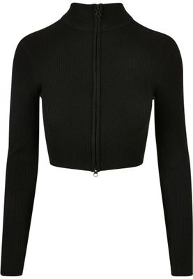 Ladies Cropped Rib Knit Zip Cardigan