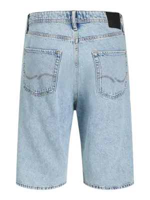 Blå denimshorts herr med kontrastsömmar