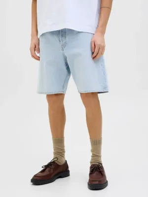 Lösa denimshorts med hög midja och stonewash