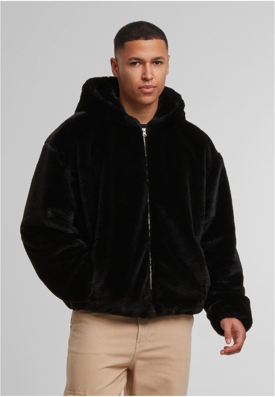 Full Zip Faux Fur Hoodie för herr – svart