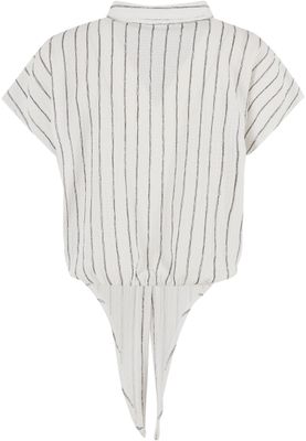 Elegant randig blus med knytning och skjortkrage