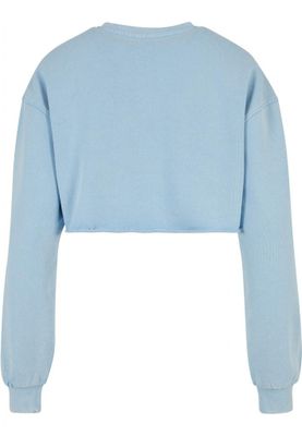 Ladies Cropped Flower Embroidery Terry Crewneck