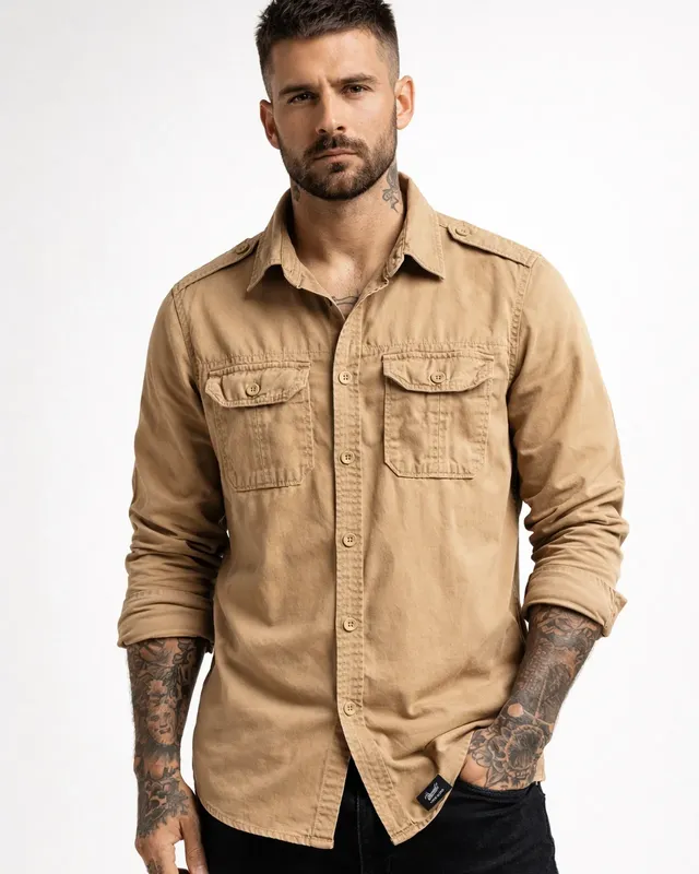Vintage langærmet shirt beige