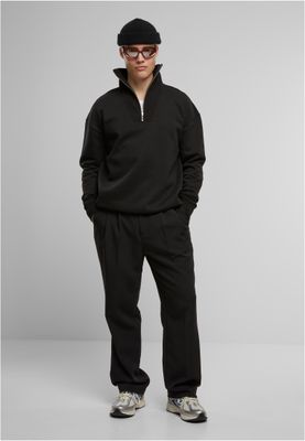 Ribbad krage, zip-up Cut&Sew Troyer ribbad krage Zip-up Tröja – svart