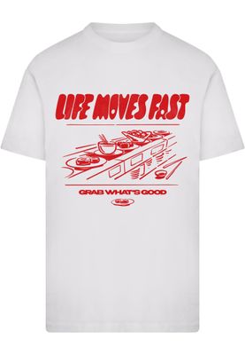 T-shirt i bomullsjersey med life Moves Fast – vit