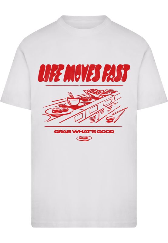 T-shirt i bomullsjersey med life Moves Fast – vit