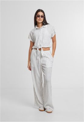 Elegant randig blus med knytning och skjortkrage