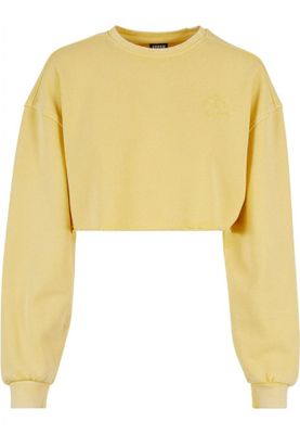 Ladies Cropped Flower Embroidery Terry Crewneck