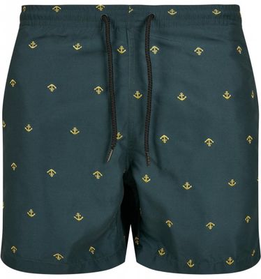 Dark green swimming shorts with golden anchors